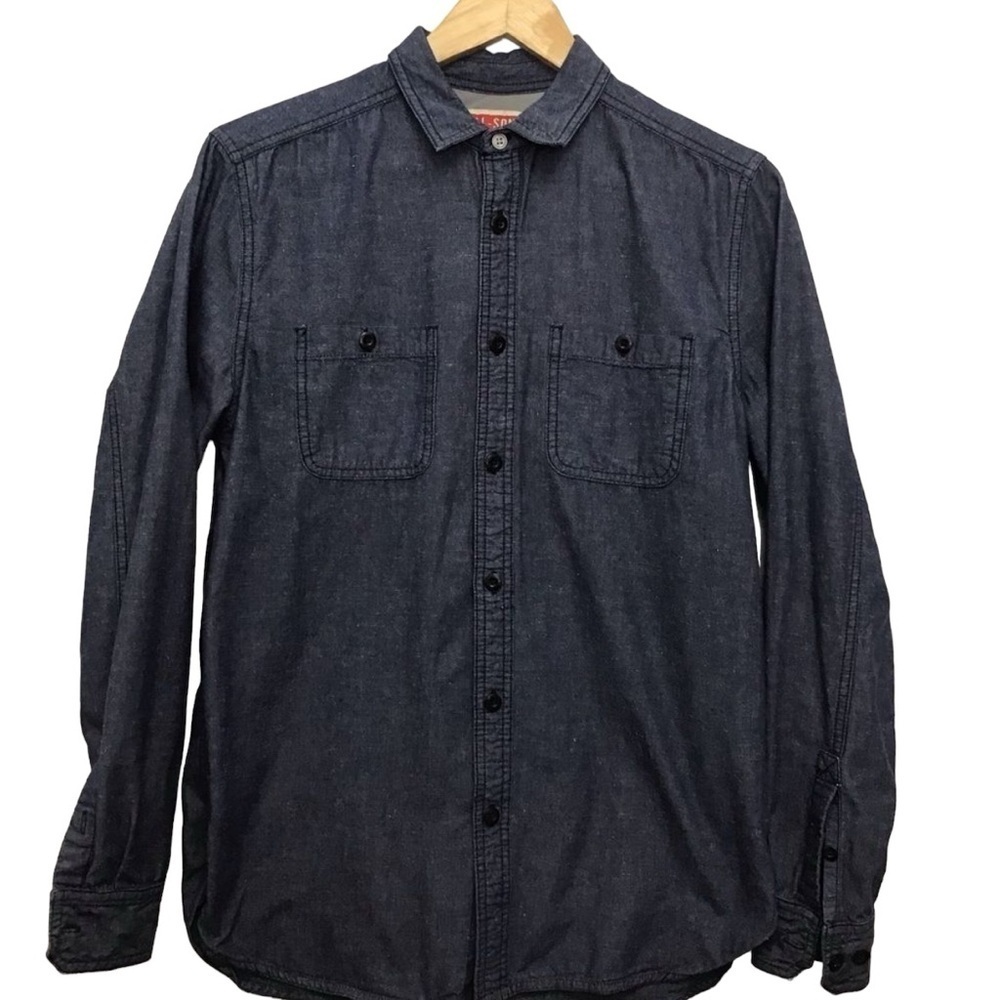 ALL-SON mens shirt dark blue cotton blend denim western cowboy button down small